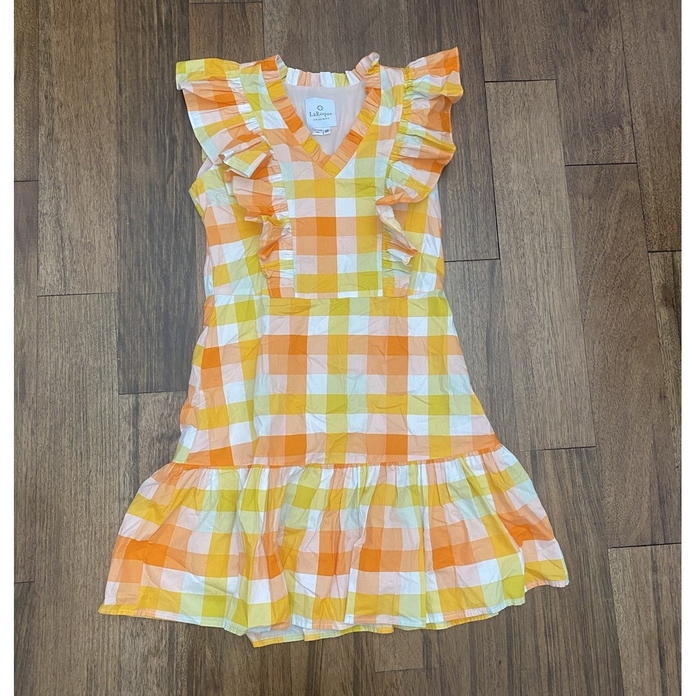 LaRoque Womens Patterned Orange Summer Ruffle Dress size Medium